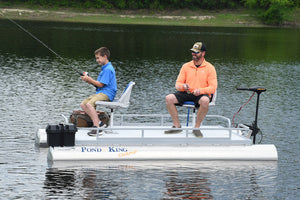 Father and Son Fishing from a Champ Two-man Pontoon Boat
