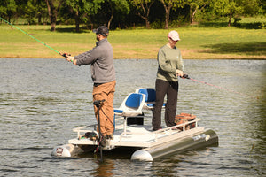 Couple fishing from Champ Small Pontoon Boat