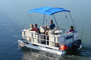 A compact pontoon boat designed to take you and your friends out on larger ponds and lakes