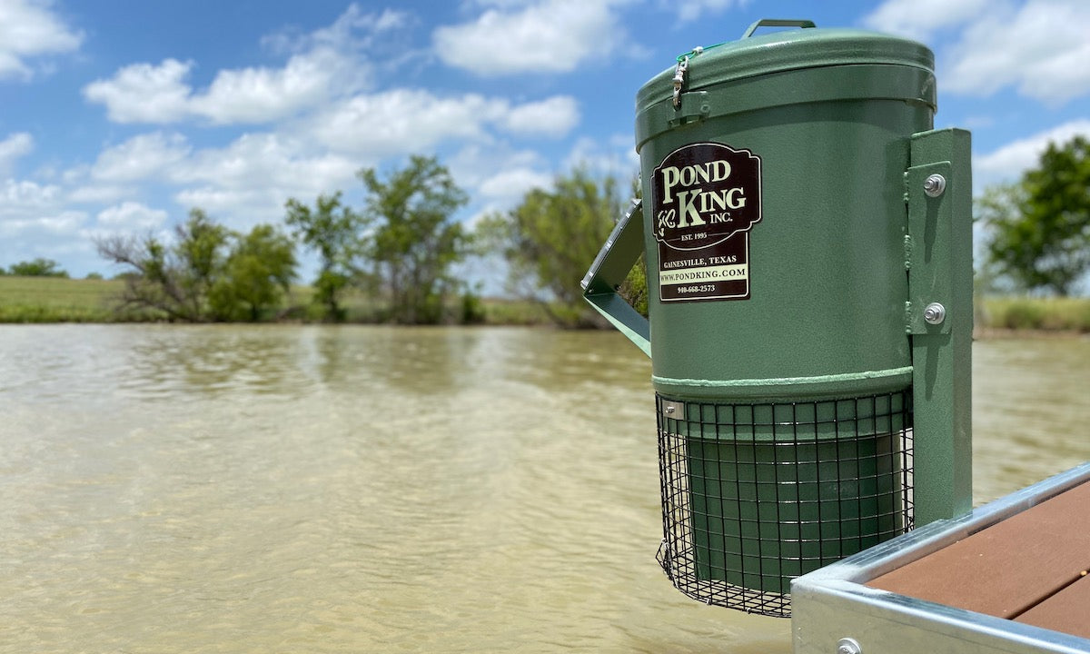 fish feeder mounted on dock