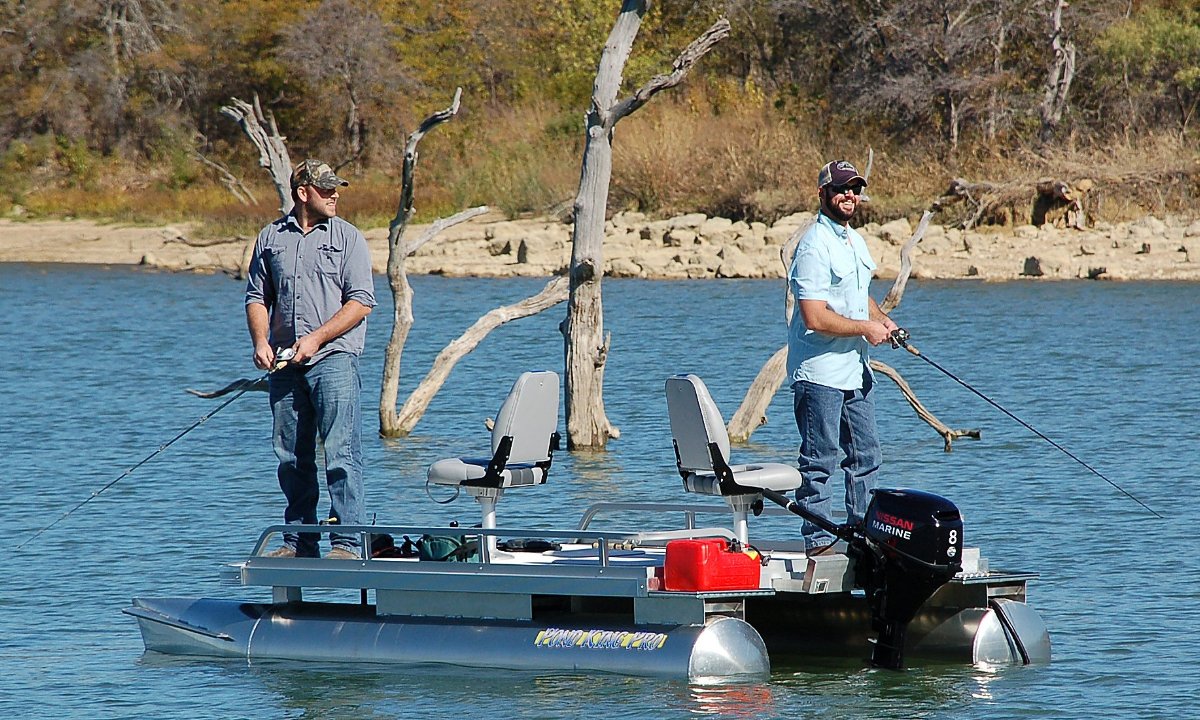Small Pontoon Boat for Larger Lakes  Pond King Pro Model – Pond King, Inc.