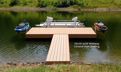 pontoon boat next to floating dock