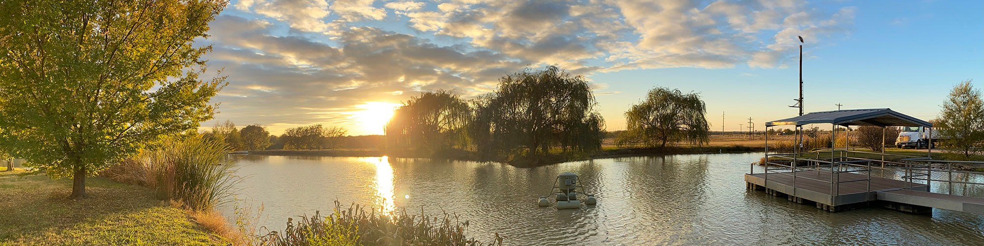 Our pond with floating feeder and deluxe dock