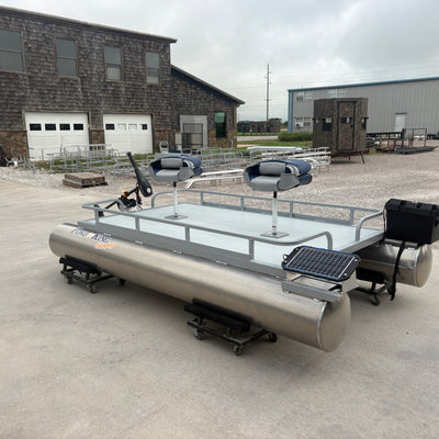 Attached to the front is a solar battery charger along with a black battery box. 
