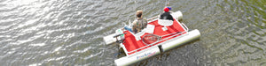 Top view of 2 people on Patriot pontoon boat