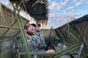 hunters in blind looking up