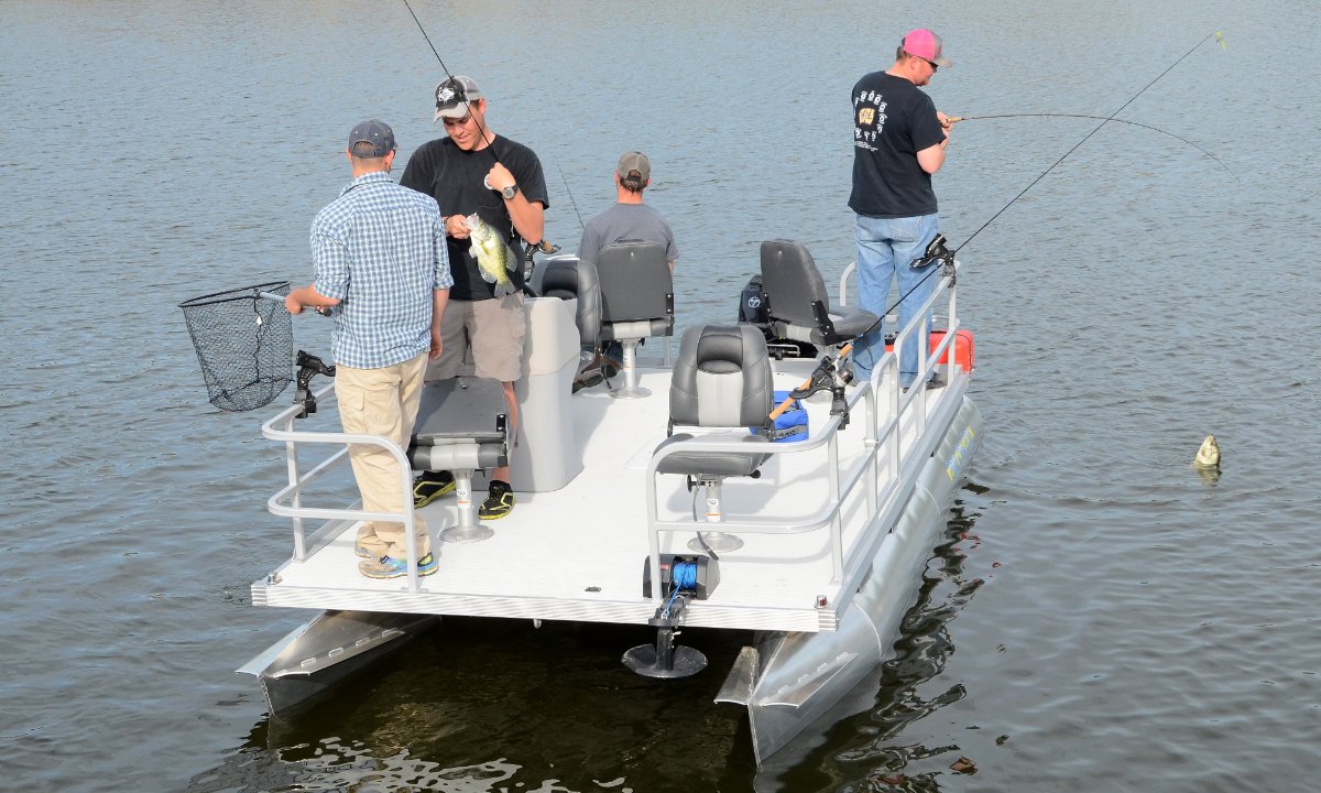 Stand or Sit to Fish on the Pond King Elite Pontoon Boat