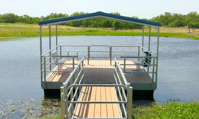 floating dock with railing and gate