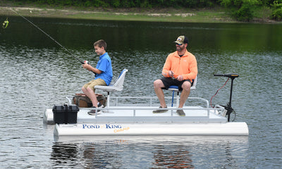 Father and Son Fishing from a Champ Two-man Pontoon Boat