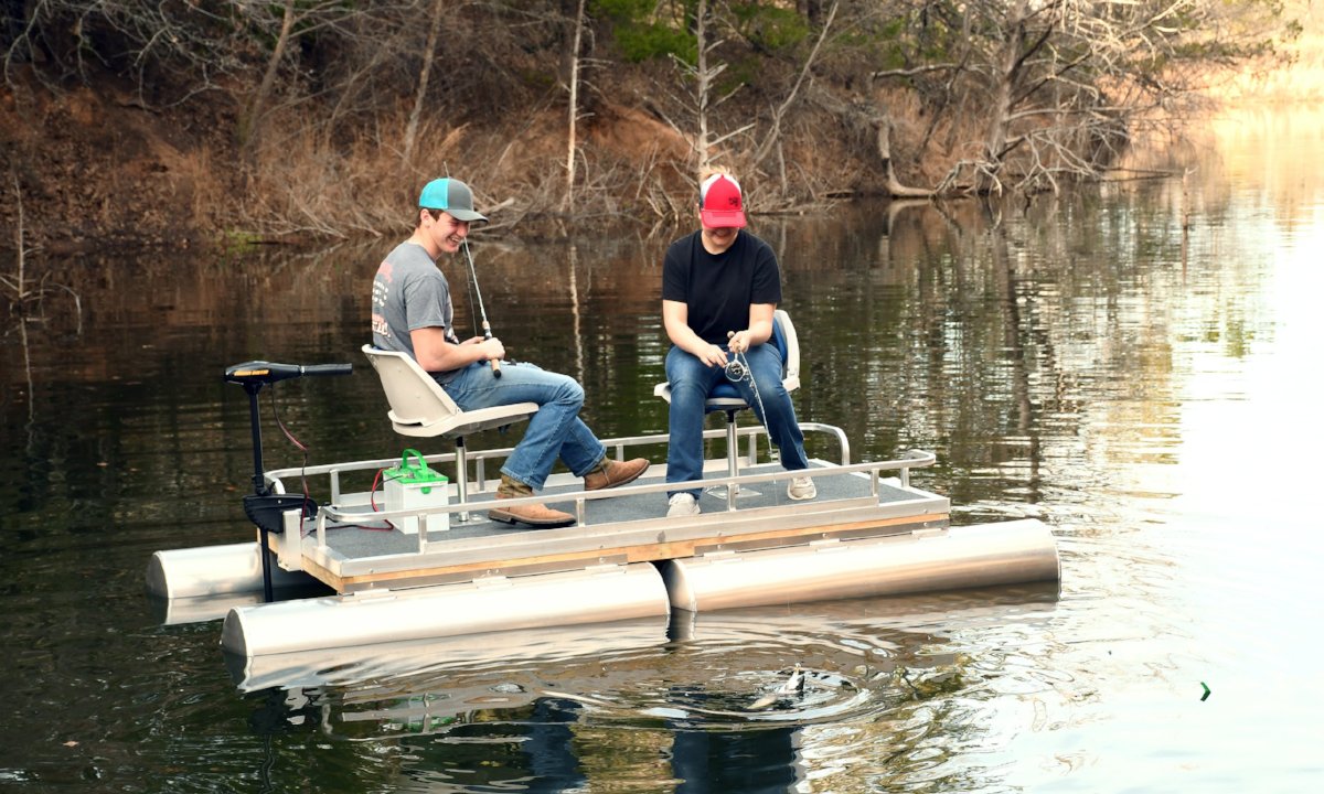 Couple Fishing in Muenster TX on Assembled DIY Boat Kit