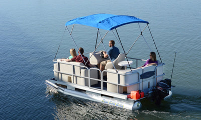 A compact pontoon boat designed to take you and your friends out on larger ponds and lakes