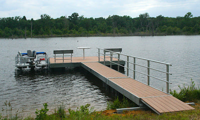 steel-framed floating dock with pontoon boat