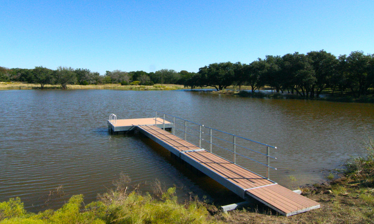 steel floating dock on lake in Texas